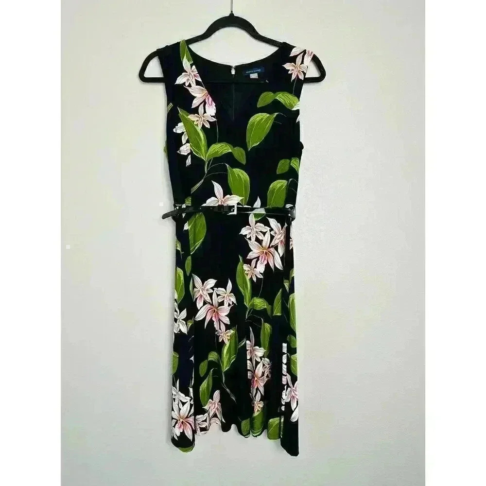 Tommy Hilfiger Women's Belted Floral-Print Fit & Flare Dress Size 6